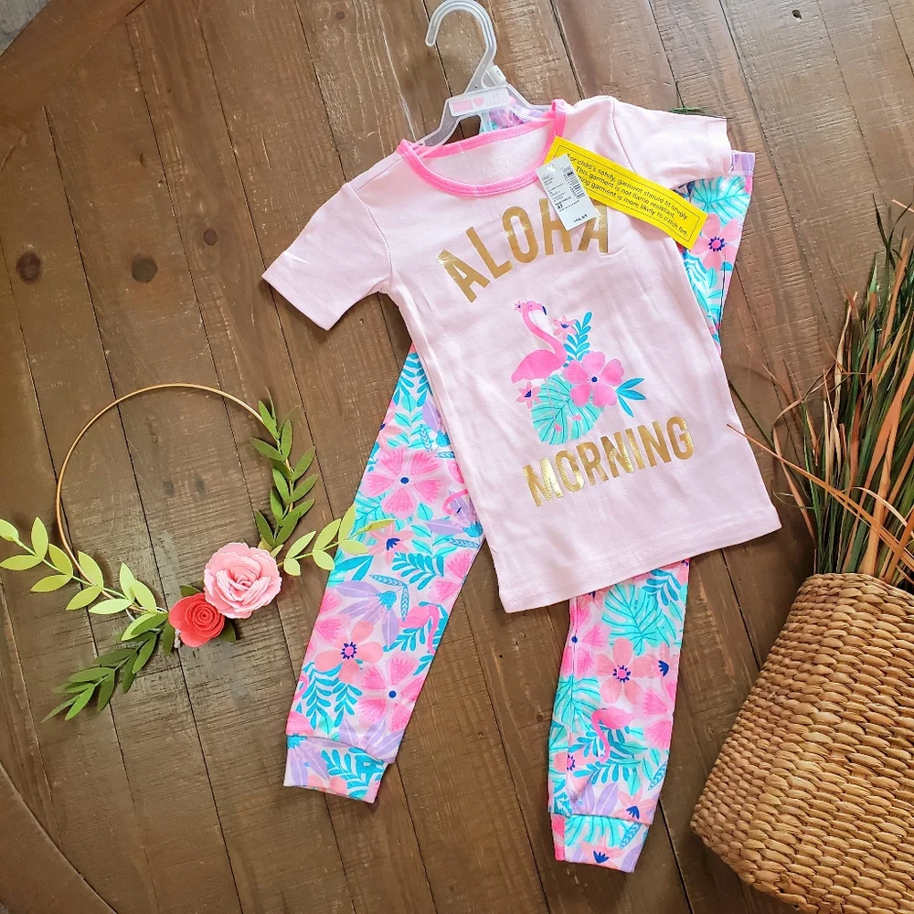 The Children's Place Aloha Snug Fit Tropical Flamigo Cotton Pajamas 2pc